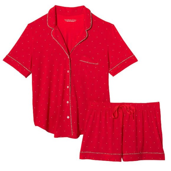 VS L Heavenly Modal Short PJ Set Red w/White Polka Dots NWT - Picture 13 of 15